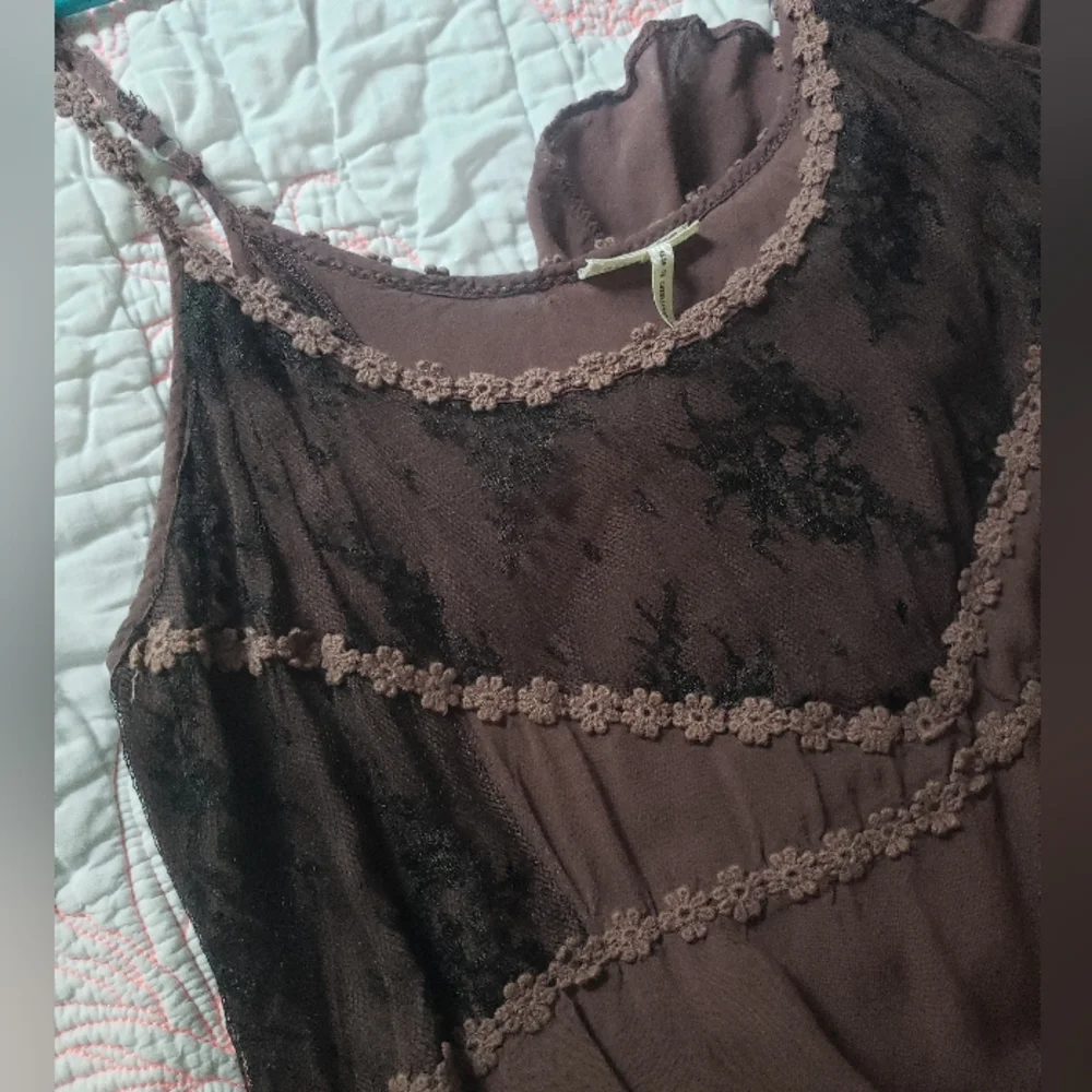 Free People Pieced Lace Slip Dress in Brown Rose - Picture 4 of 5